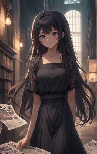 好看长发黑色裙子女孩动漫美女壁纸