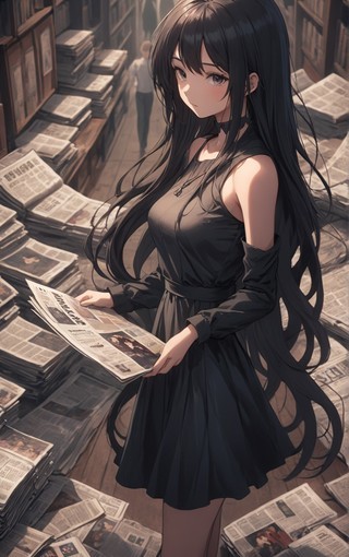 好看长发黑色裙子女孩动漫美女壁纸