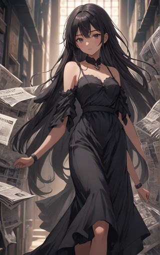 好看长发黑色裙子女孩动漫美女壁纸
