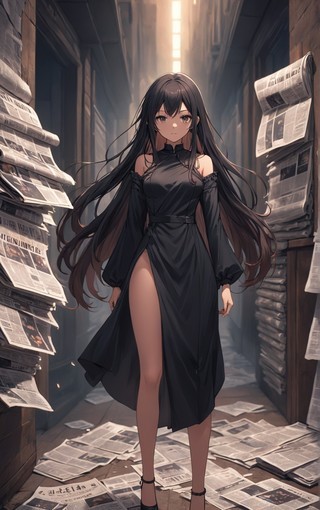 好看长发黑色裙子女孩动漫美女壁纸